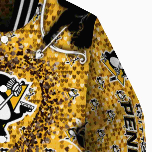 personalized pittsburgh penguins heart explosion yellow jacket premium grade