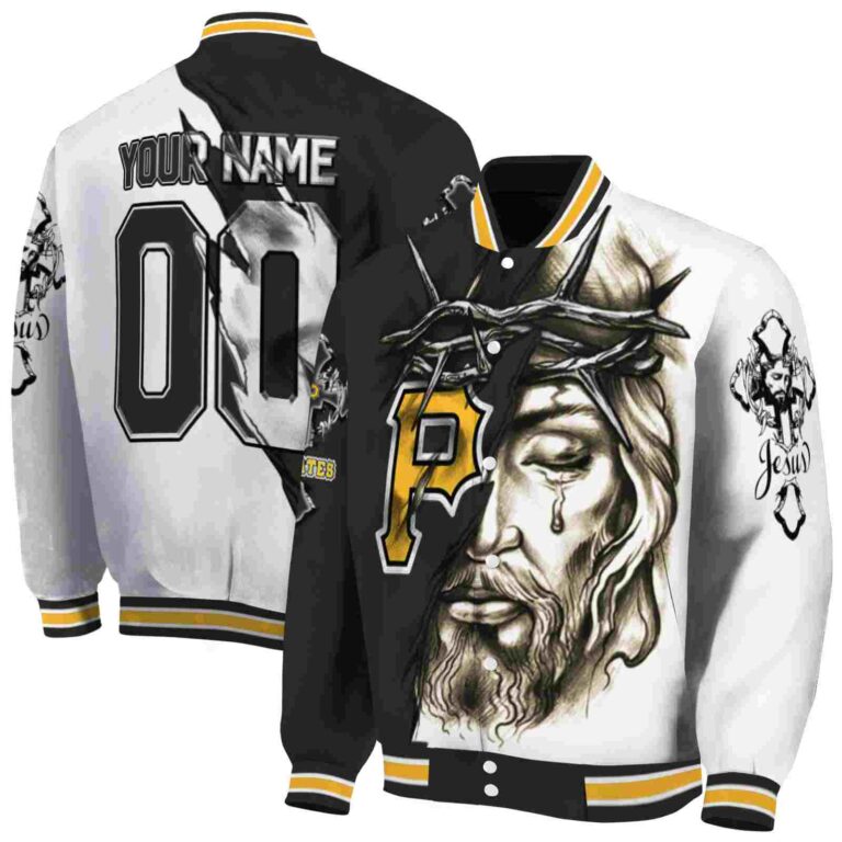 personalized pittsburgh pirates jesus tears black white jacket fashion forward