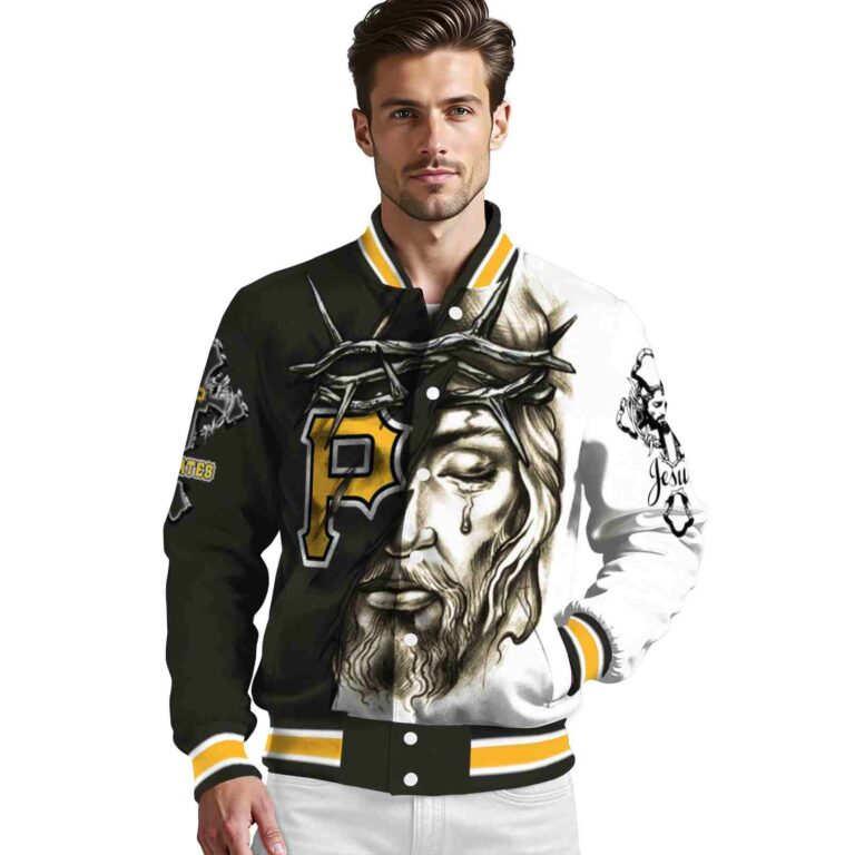 personalized pittsburgh pirates jesus tears black white jacket high quality
