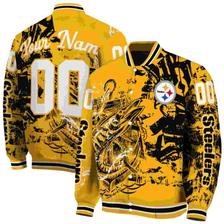 personalized pittsburgh steelers fishing art gold jacket fashion forward