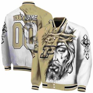 personalized purdue boilermakers jesus tears gold white jacket fashion forward