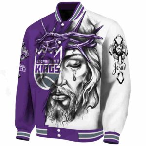 personalized sacramento kings jesus tears purple white jacket best selling