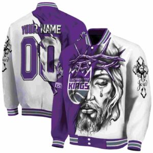personalized sacramento kings jesus tears purple white jacket fashion forward