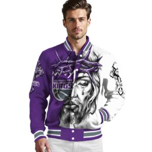 personalized sacramento kings jesus tears purple white jacket high quality