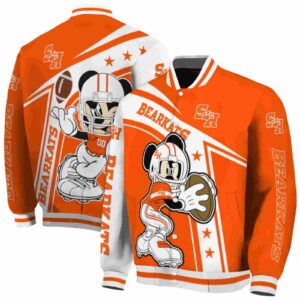 personalized sam houston bearkats mickey football orange white jacket fashion forward