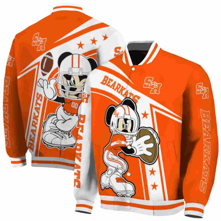 personalized sam houston bearkats mickey football orange white jacket fashion forward