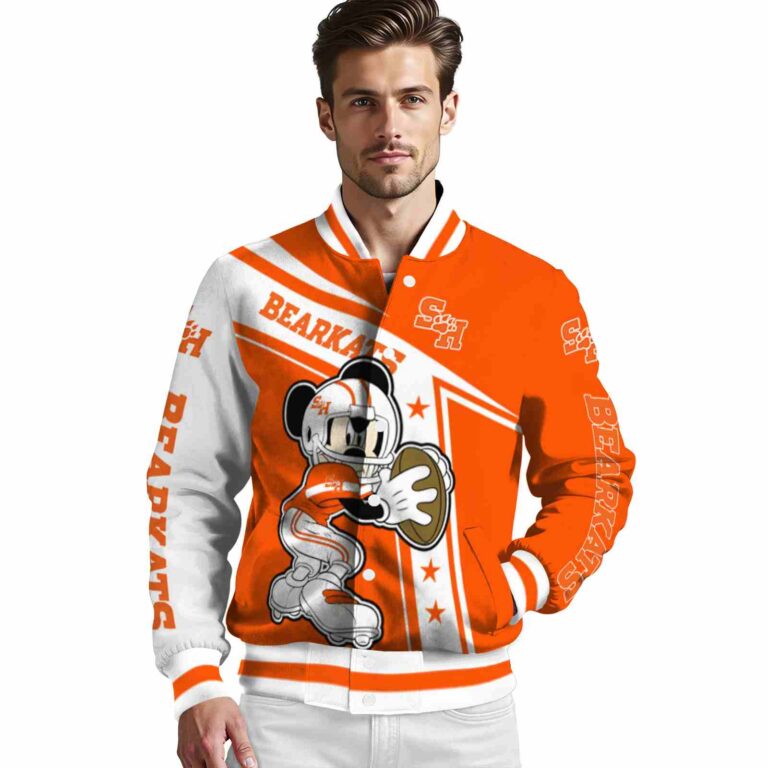personalized sam houston bearkats mickey football orange white jacket high quality