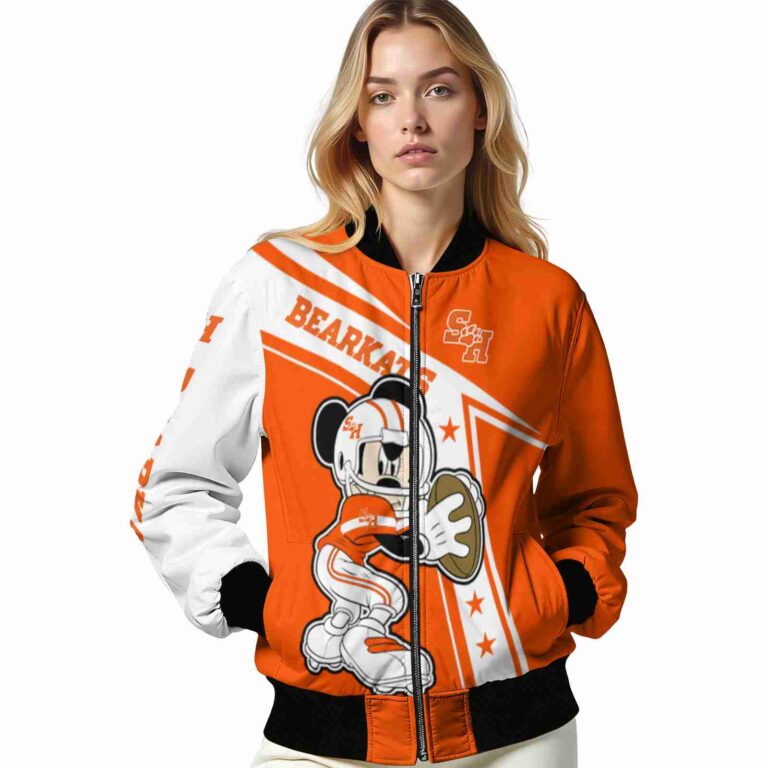 personalized sam houston bearkats mickey football orange white jacket latest model