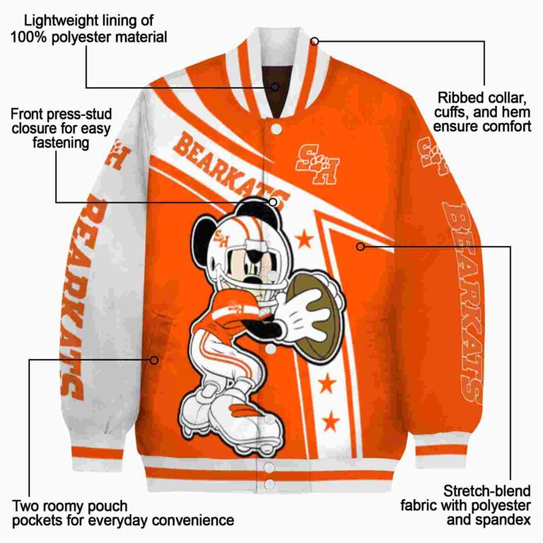 personalized sam houston bearkats mickey football orange white jacket new arrival