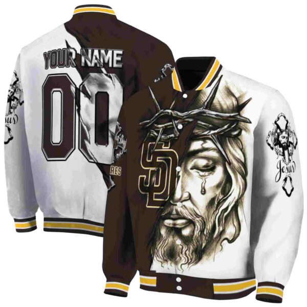personalized san diego padres jesus tears brown white jacket fashion forward