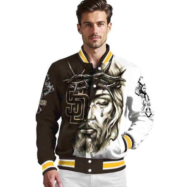 personalized san diego padres jesus tears brown white jacket high quality