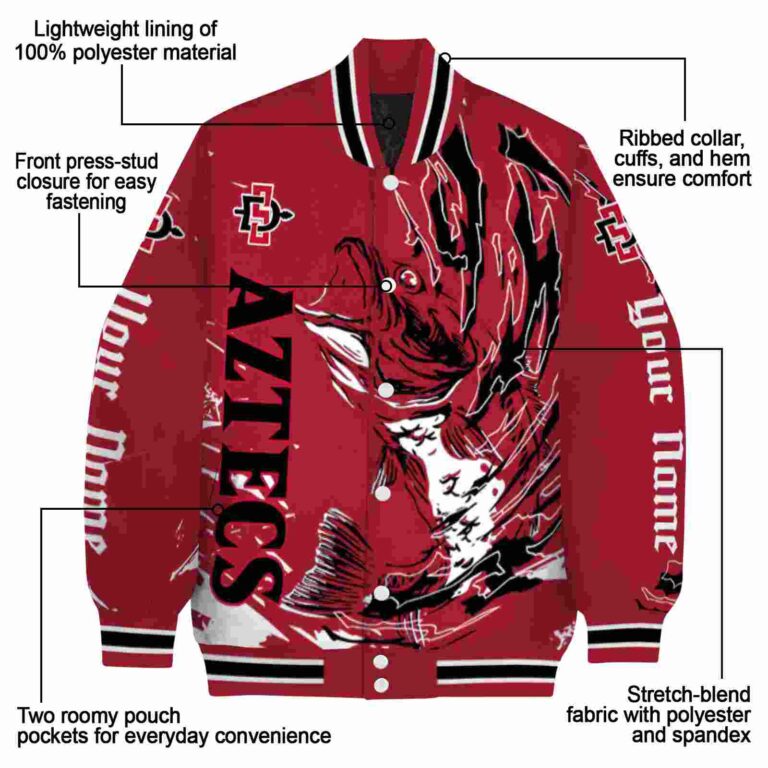 personalized san diego state aztecs fishing passion red white jacket new arrival