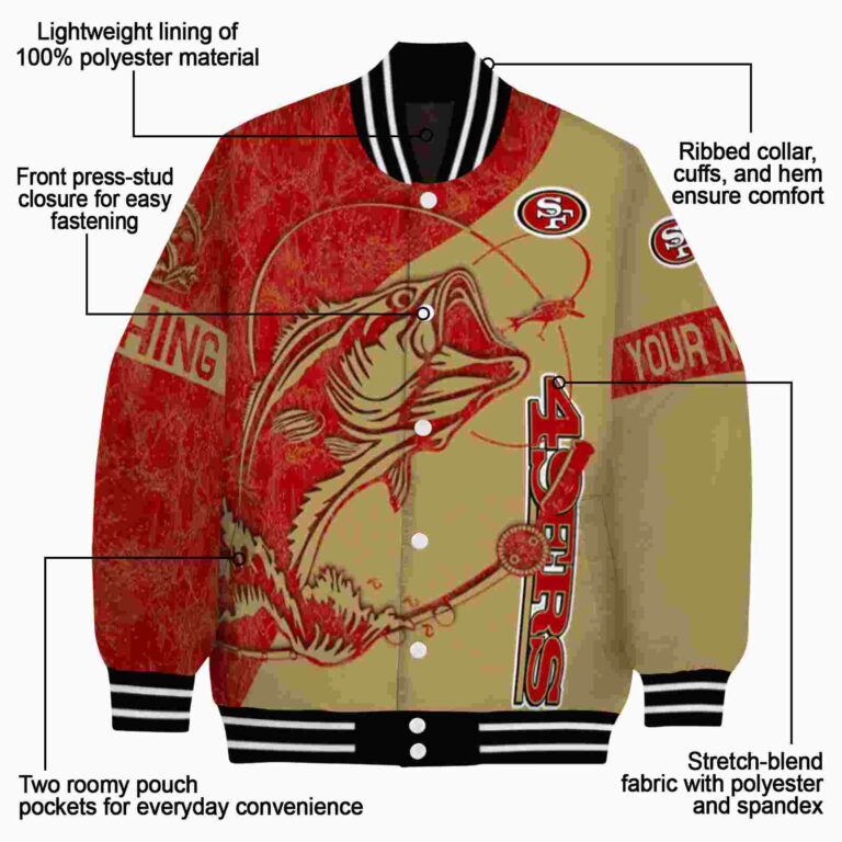 personalized san francisco 49ers fishing rod gold jacket new arrival