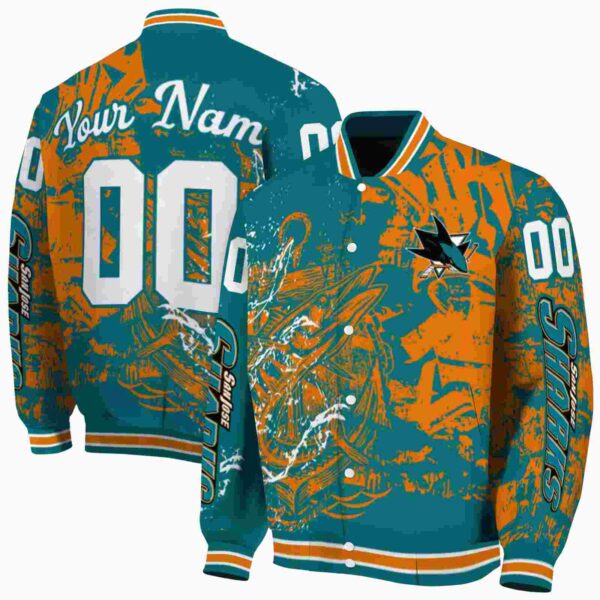 personalized san jose sharks fishing art teal jacket fashion forward