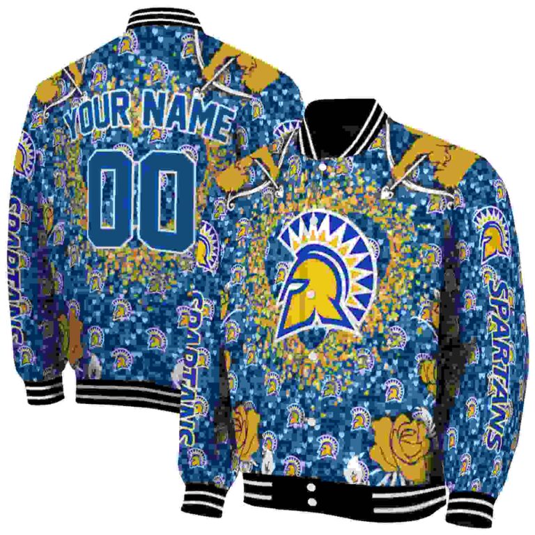 personalized san jose state spartans heart explosion blue jacket fashion forward