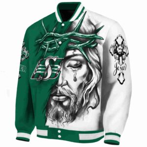 personalized saskatchewan roughriders jesus tears green white jacket best selling