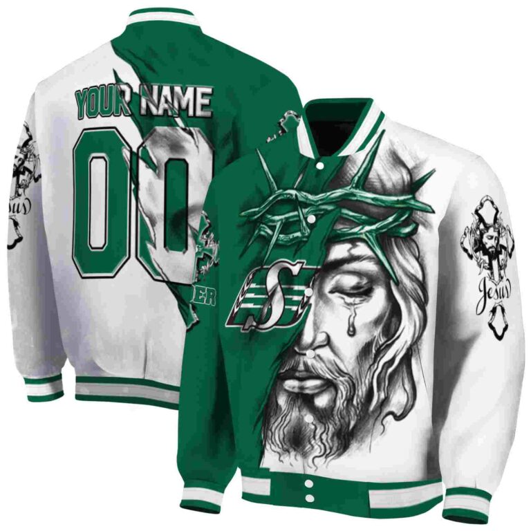 personalized saskatchewan roughriders jesus tears green white jacket fashion forward
