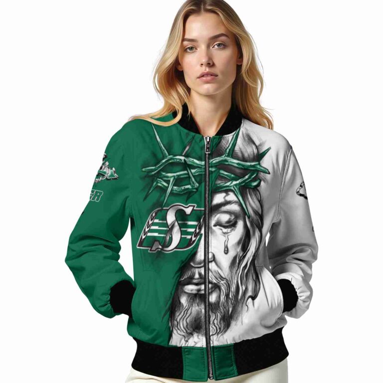 personalized saskatchewan roughriders jesus tears green white jacket latest model