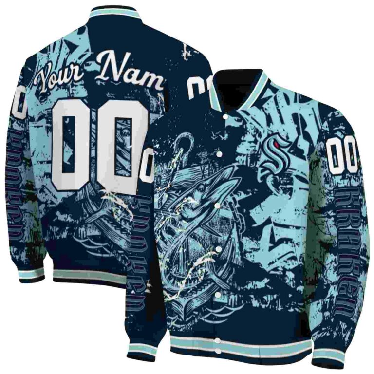 personalized seattle kraken fishing art blue jacket fashion forward