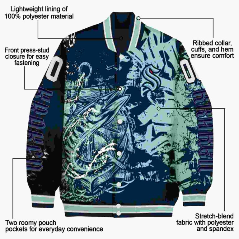 personalized seattle kraken fishing art blue jacket new arrival