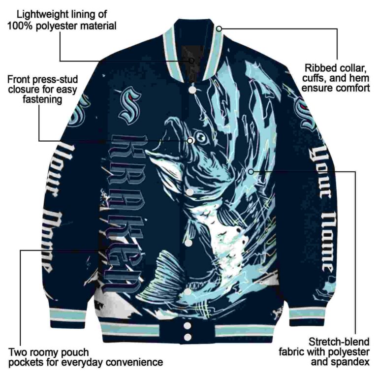 personalized seattle kraken fishing passion blue white jacket new arrival