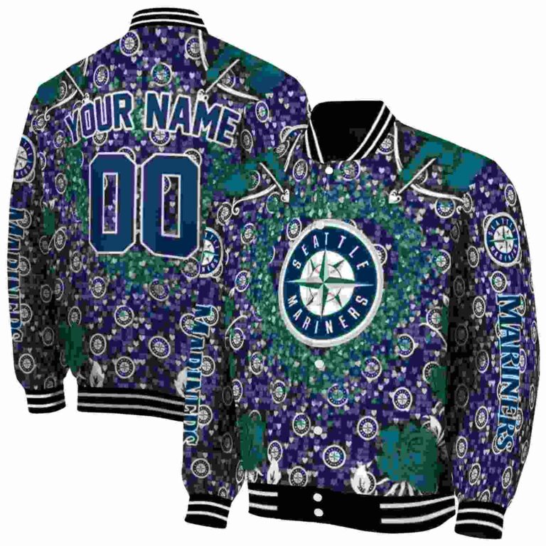 personalized seattle mariners heart explosion navy blue jacket fashion forward