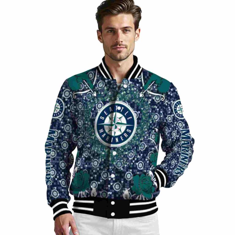 personalized seattle mariners heart explosion navy blue jacket high quality