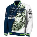 personalized seattle seahawks jesus tears blue white jacket best selling