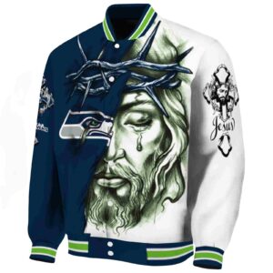 personalized seattle seahawks jesus tears blue white jacket best selling