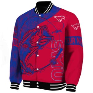 personalized smu mustangs fishing rod red jacket best selling