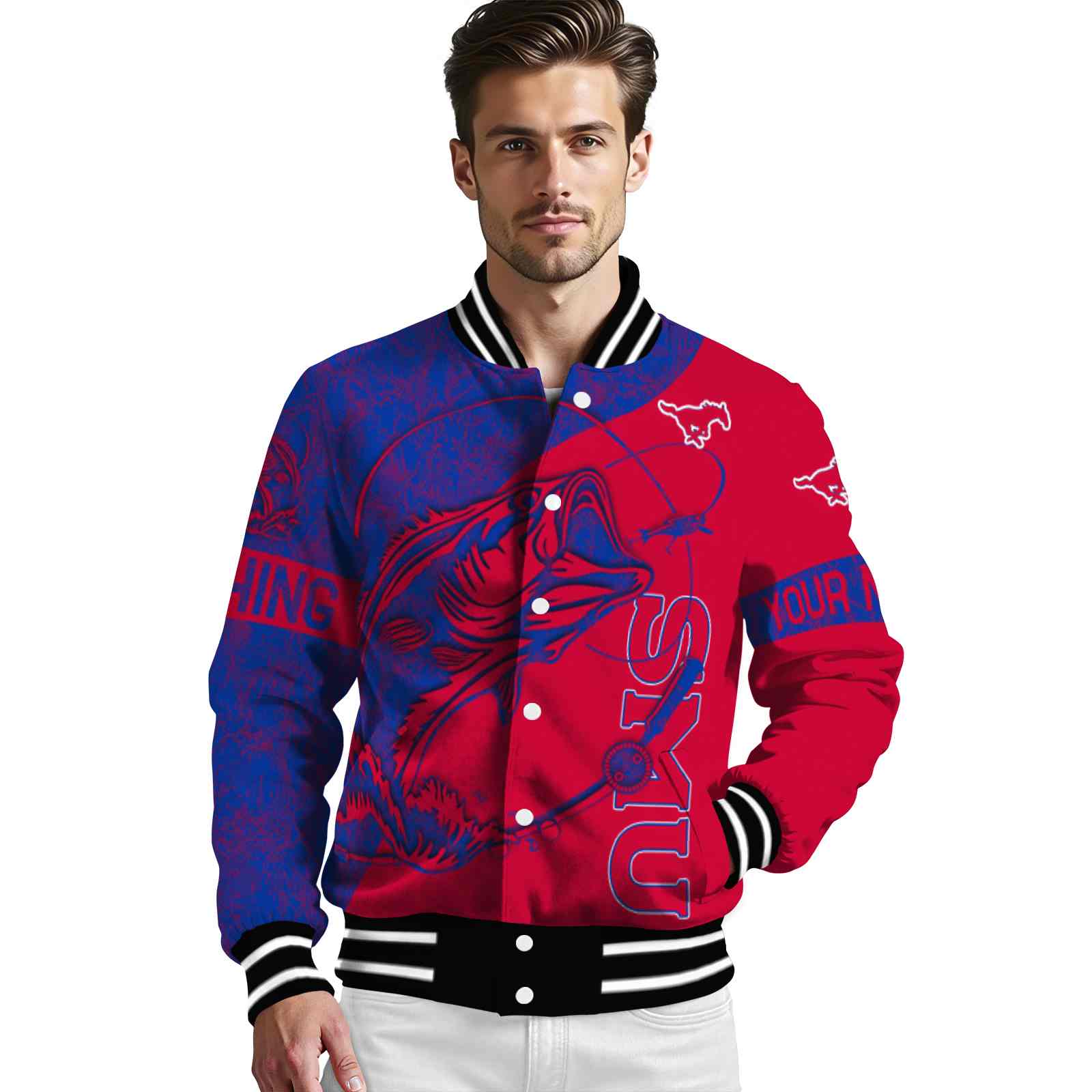 personalized smu mustangs fishing rod red jacket high quality personalized smu mustangs fishing rod red jacket high quality
