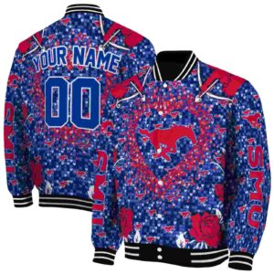 personalized smu mustangs heart explosion blue jacket fashion forward