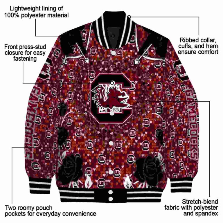 personalized south carolina gamecocks heart explosion garnet jacket new arrival