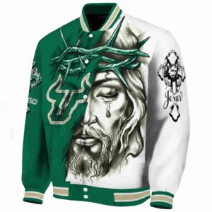 personalized south florida bulls jesus tears green white jacket best selling