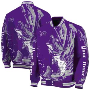 personalized tcu horned frogs fishing passion purple white jacket fashion forward