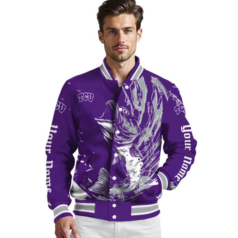 personalized tcu horned frogs fishing passion purple white jacket high quality