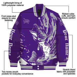 personalized tcu horned frogs fishing passion purple white jacket new arrival
