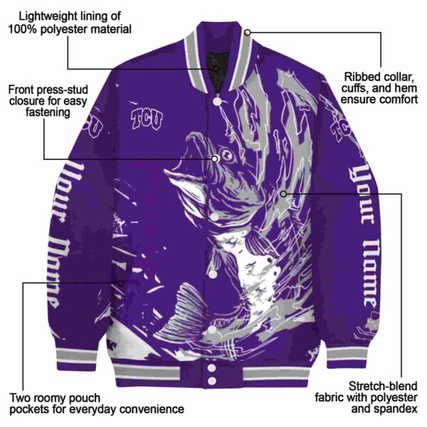 personalized tcu horned frogs fishing passion purple white jacket new arrival