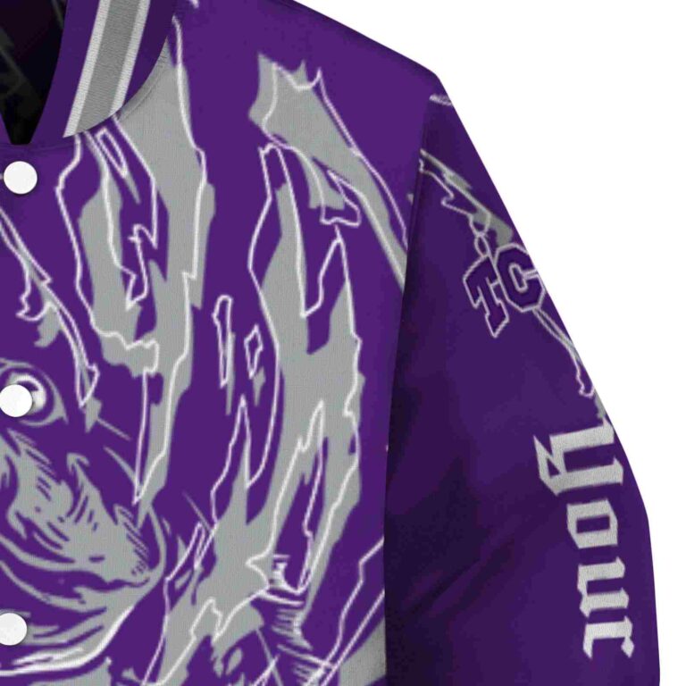personalized tcu horned frogs fishing passion purple white jacket premium grade