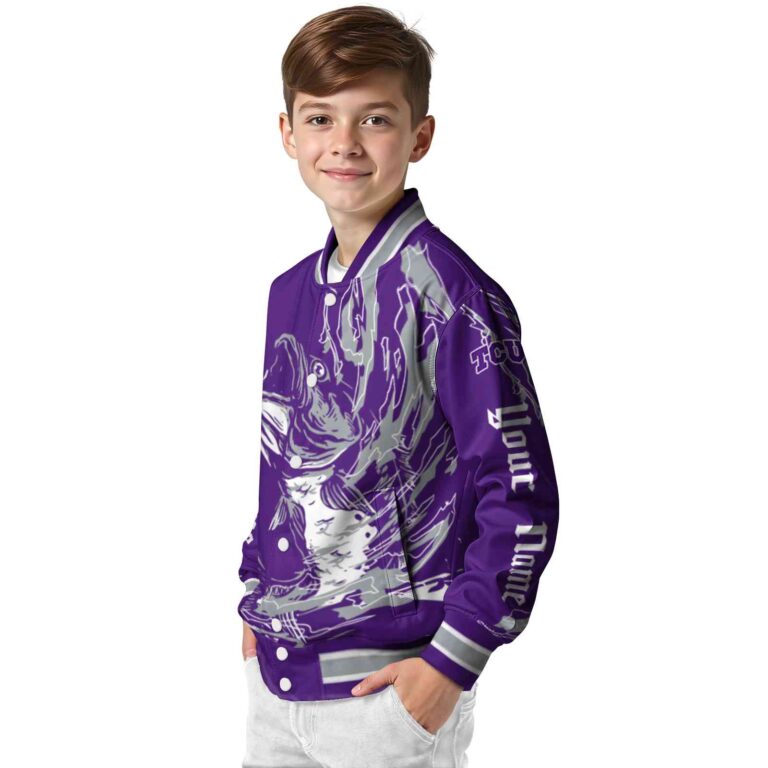 personalized tcu horned frogs fishing passion purple white jacket trendy