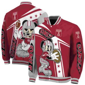 personalized temple owls mickey football red white jacket fashion forward