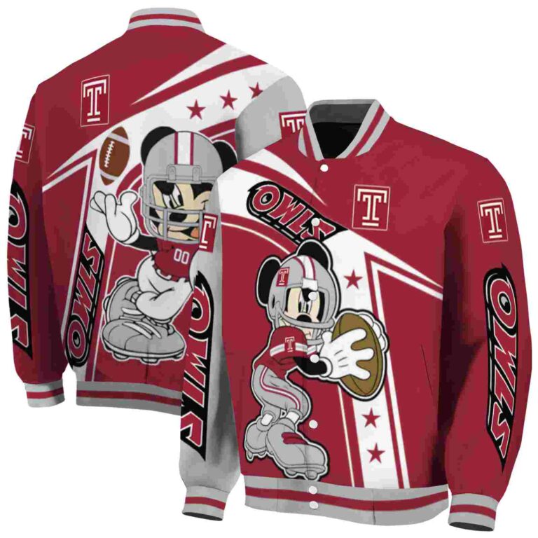 personalized temple owls mickey football red white jacket fashion forward