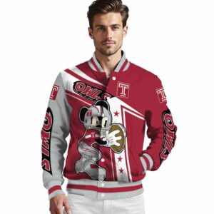 personalized temple owls mickey football red white jacket high quality