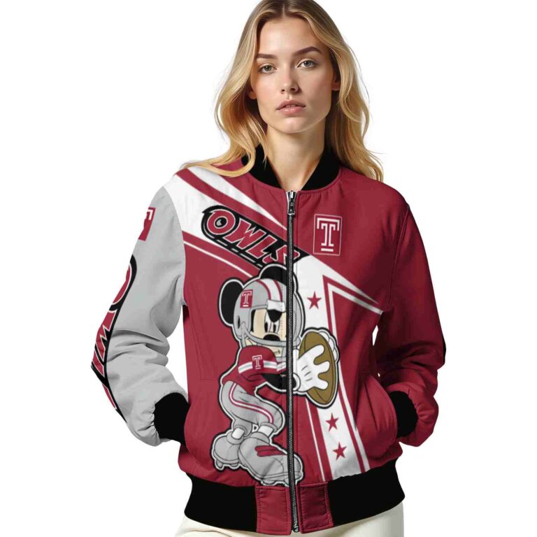 personalized temple owls mickey football red white jacket latest model