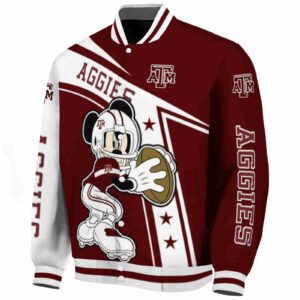 personalized texas am aggies mickey football maroon white jacket best selling