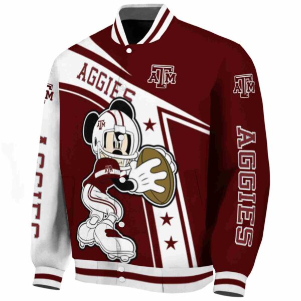 personalized texas am aggies mickey football maroon white jacket best selling