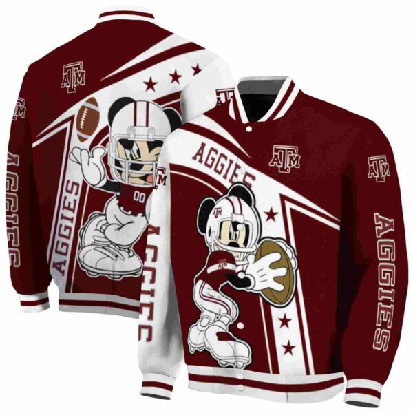 personalized texas am aggies mickey football maroon white jacket fashion forward