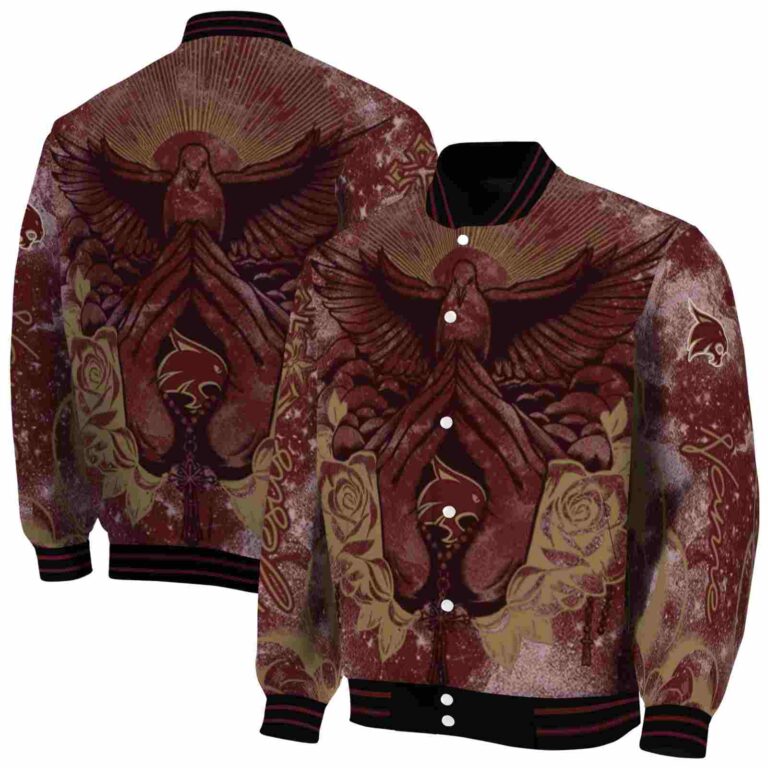 personalized texas state bobcats praying hands maroon jacket fashion forward