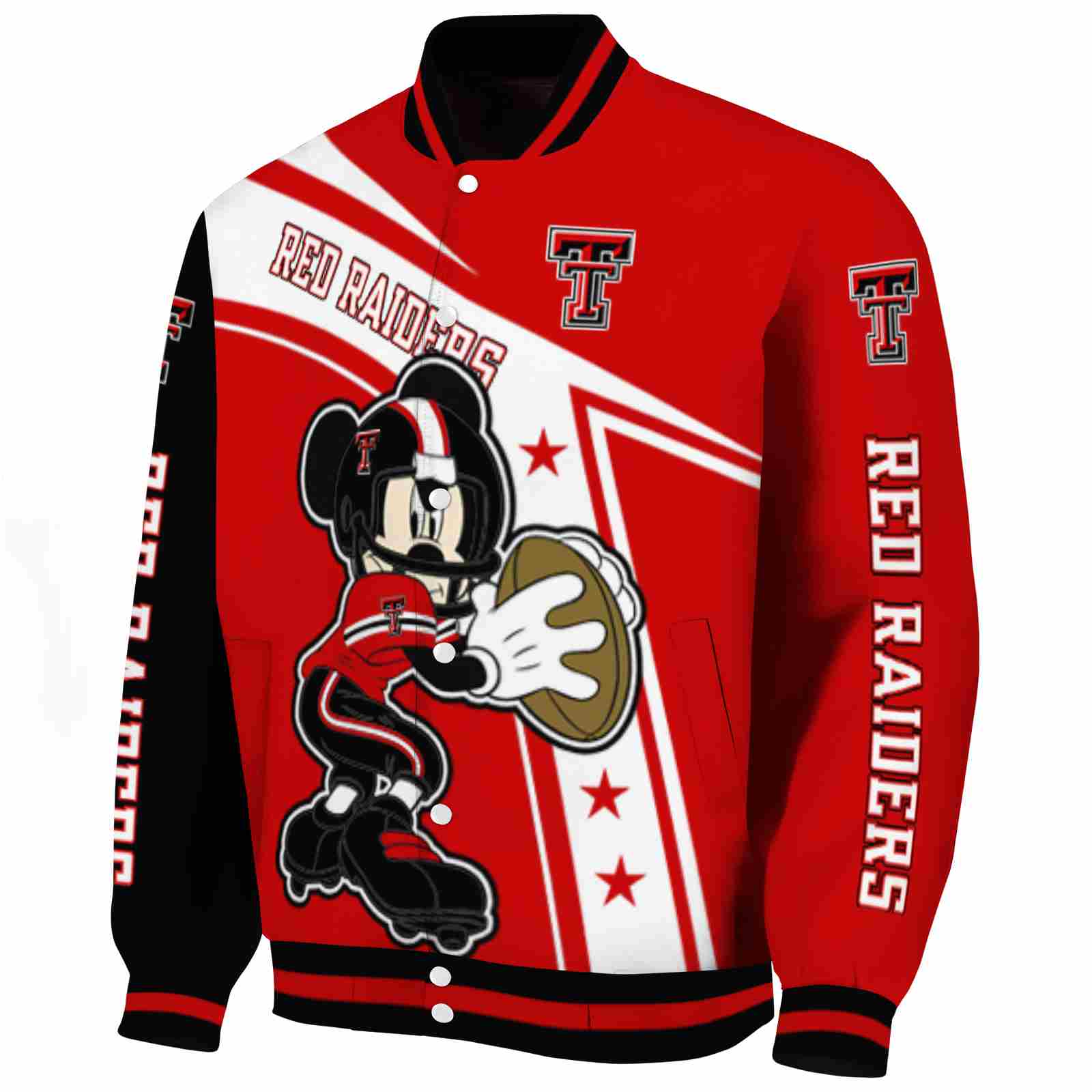 personalized texas tech red raiders mickey football red white jacket best selling personalized texas tech red raiders mickey football red white jacket best selling