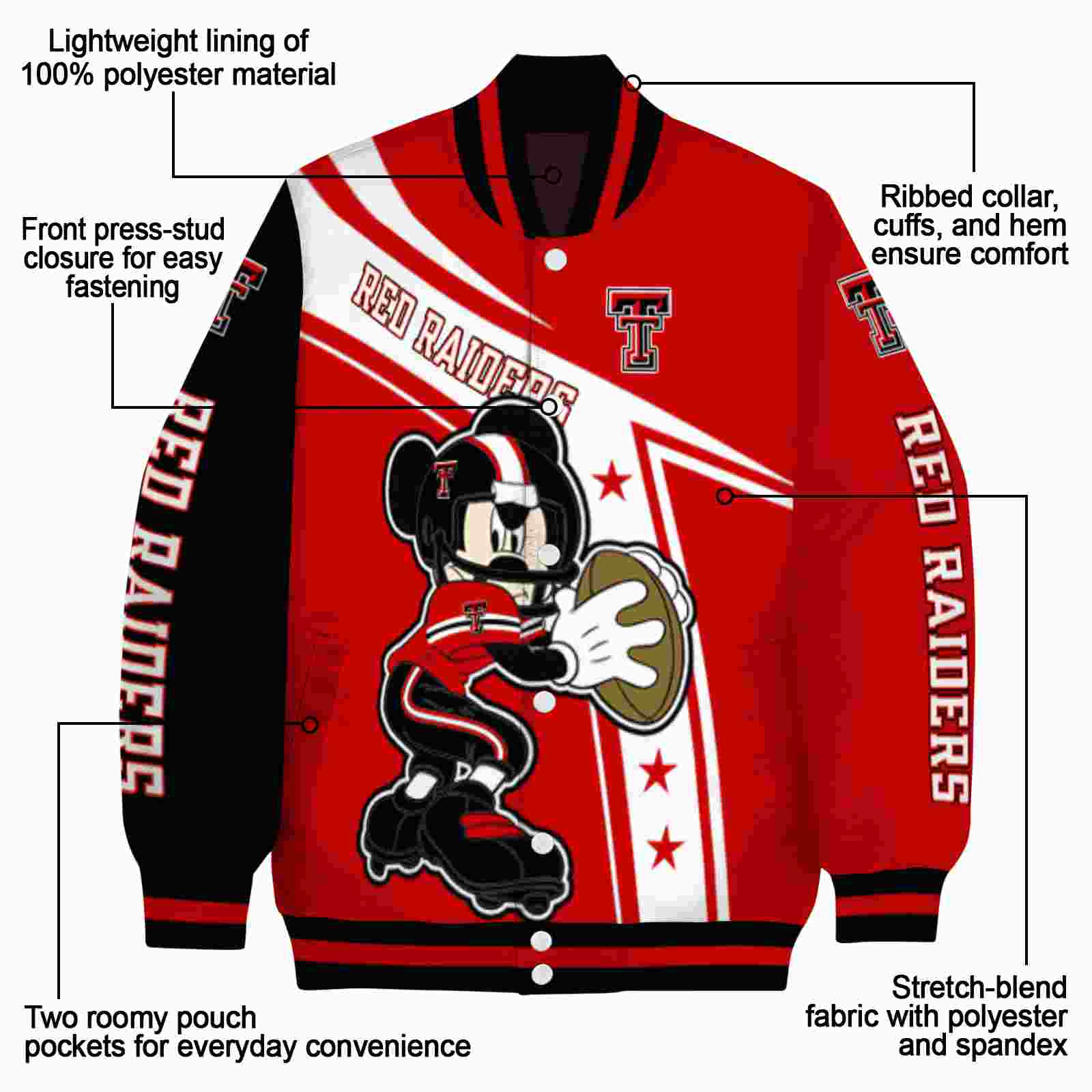 personalized texas tech red raiders mickey football red white jacket new arrival personalized texas tech red raiders mickey football red white jacket new arrival